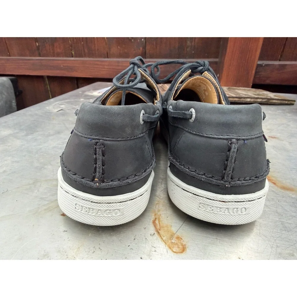 Sebago Ryde 2 Eye Black Leather Boat Shoes Mens 10M B226076 Deck Shoes Loafers
